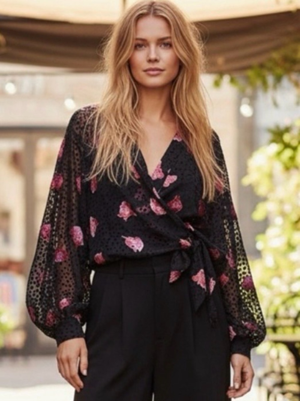 Free People Allure Floral Velvet Devore Tie Front Kimono in Black One Size NWT